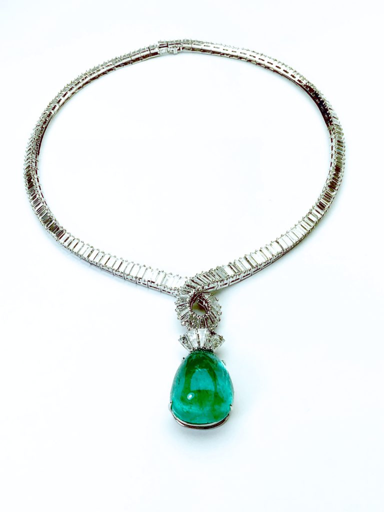 diamond necklace with pendant clasp on emerald drop